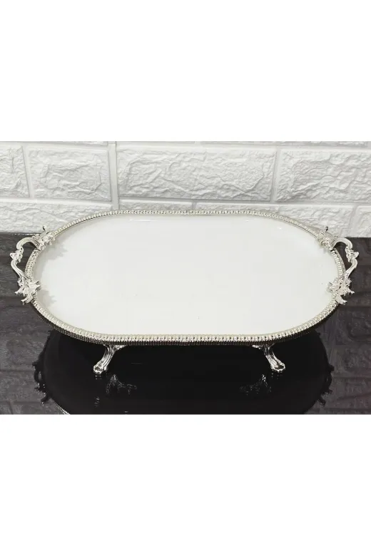 atabey home çerçevelikayıkserisi Porselen Büyük Sade Kayik Sunumluk Döküm Gümüş Çerçeveli 4 Ayakli 33 Cm