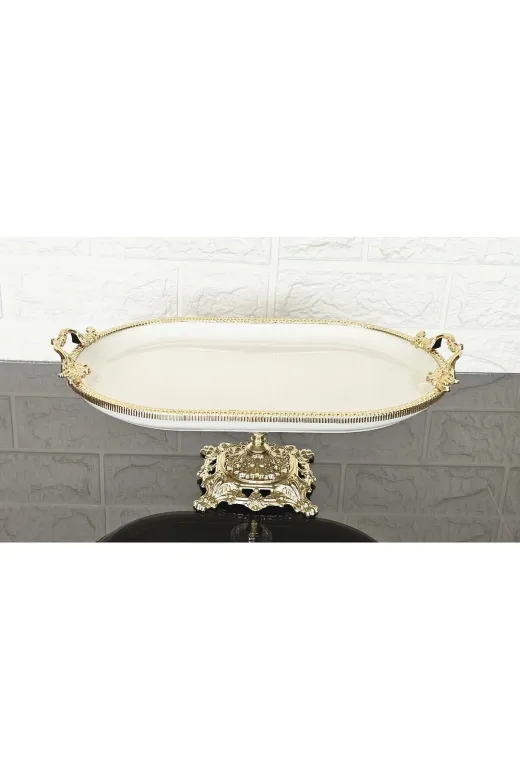 atabey home çerçevelikayıkserisi Porselen Büyük Sade Kayik Sunumluk Döküm Gold Çerçeveli Ve Ayakli 33 Cm