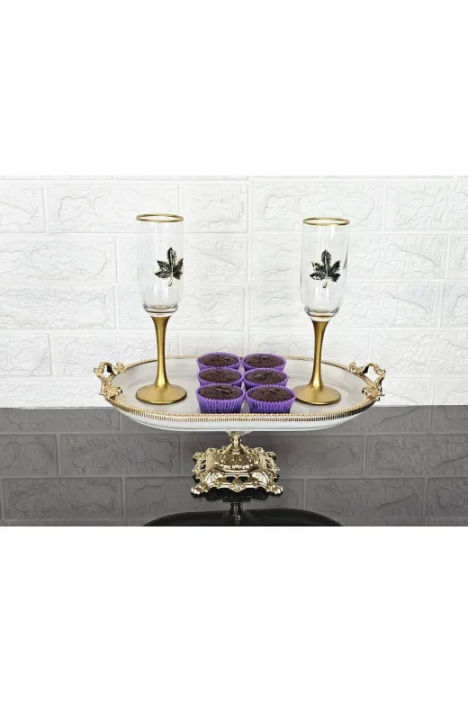 atabey home çerçevelikayıkserisi Porselen Büyük Sade Kayik Sunumluk Döküm Gold Çerçeveli Ve Ayakli 33 Cm