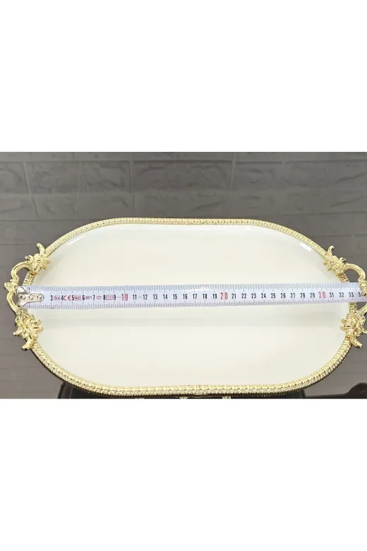atabey home çerçevelikayıkserisi Porselen Büyük Sade Kayik Sunumluk Döküm Gold Çerçeveli Ve Ayakli 33 Cm