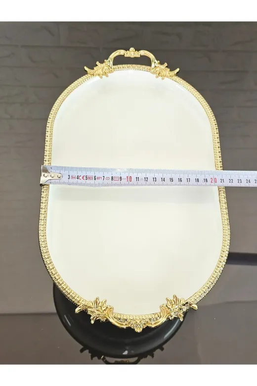 atabey home çerçevelikayıkserisi Porselen Büyük Sade Kayik Sunumluk Döküm Gold Çerçeveli Ve Ayakli 33 Cm