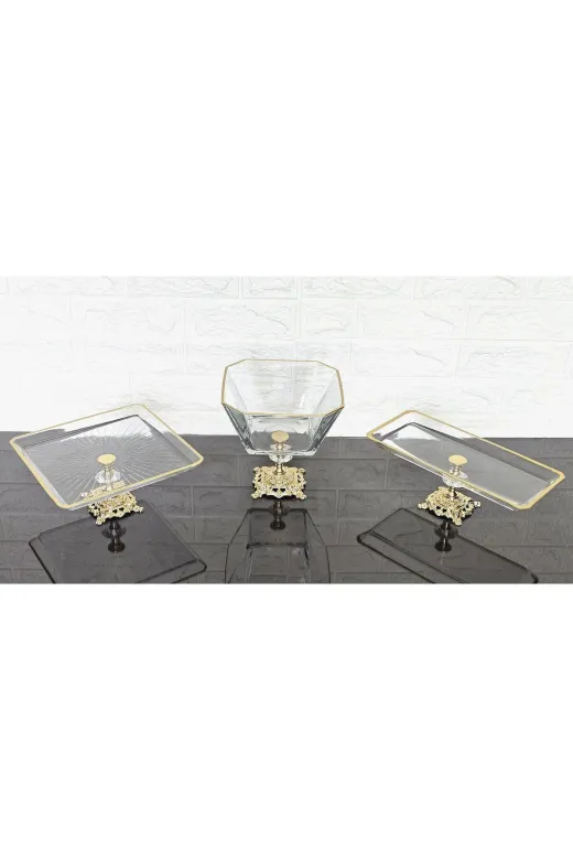 atabey home collection ATABEYÇEYİZSETİ1 3'lü Çeyiz Seti & Sunum Seti & Kurabiyelik & Meyvelik & Pasta Servisi