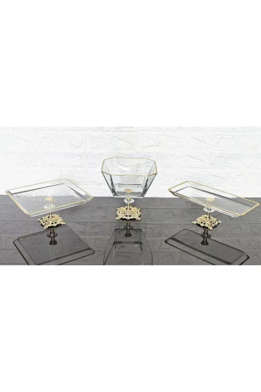 atabey home collection ATABEYÇEYİZSETİ1 3'lü Çeyiz Seti & Sunum Seti & Kurabiyelik & Meyvelik & Pasta Servisi