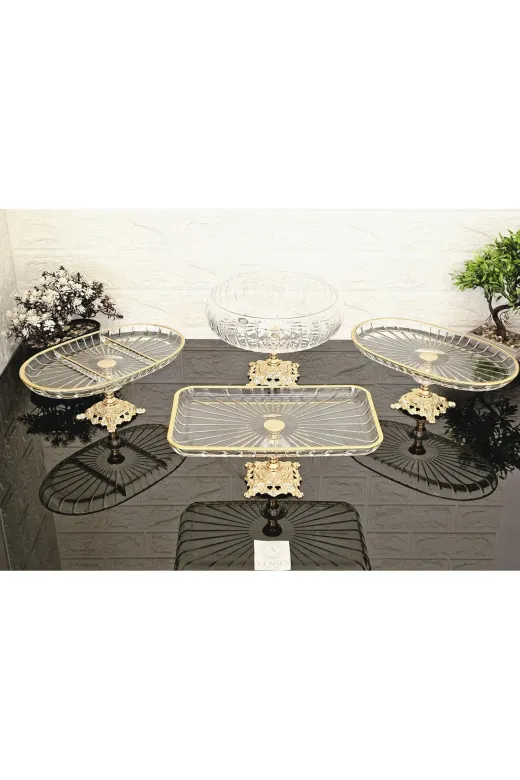 atabey home collection ATABEYÇEYİZSETİ1 4 Parça Çeyiz Seti 3 Adet Sunumluk 1 Adet Salata Kasesi Çizgili (Açiklamayi Okuyunuz)