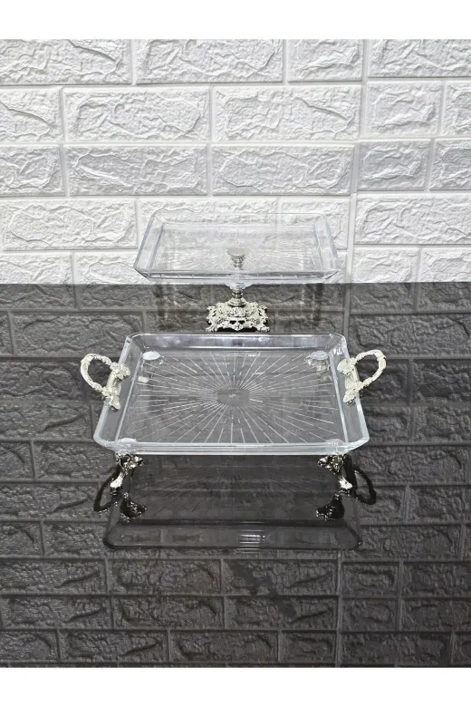 atabey home collection ATABEYÇEYİZSETİ1 5 Parça Gümüş Döküm Ayaklı Ve Kulplu Sunumluk & Çeyiz Set |Pasta–Kurabiye–Tatlı–Servis Tabağı-Kase