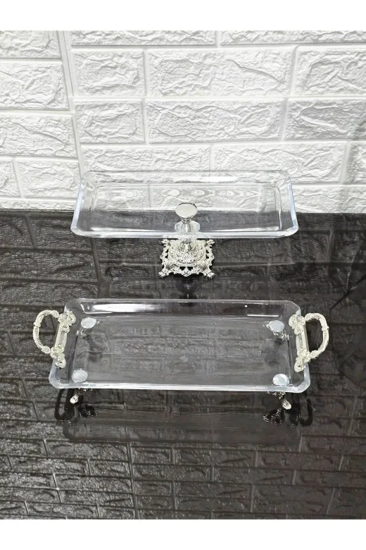 atabey home collection ATABEYÇEYİZSETİ1 7 Parça Gümüş Döküm Ayaklı Ve Kulplu Sunumluk & Çeyiz Set |Pasta–Kurabiye–Tatlı–Servis Tabağı-Kase