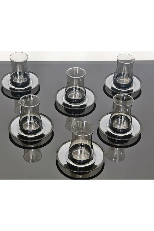 atabey home collection EVASİYAH 12 Parça Cam Füme Siyah Eva Çay Seti-Çay Bardaği Takimi