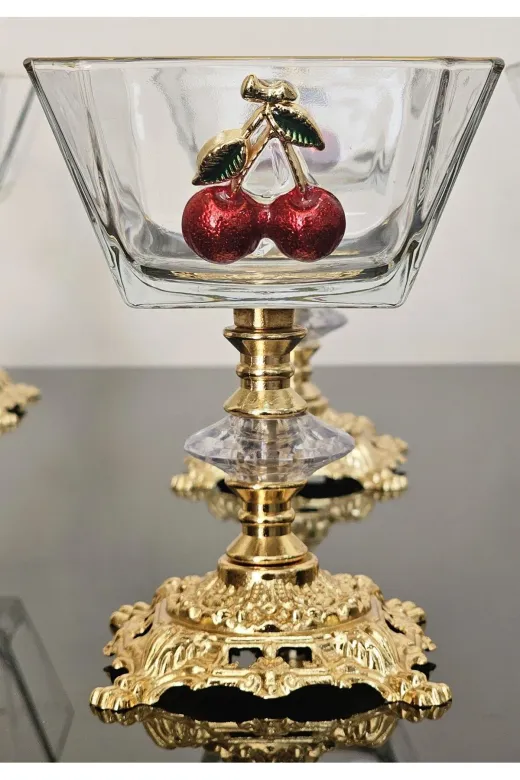atabey home collection KRNKİRAZATABEY 6'li Kirazli Döküm Ayakli Magnolia Dondurmalik & Kase & Sunumluk Cup