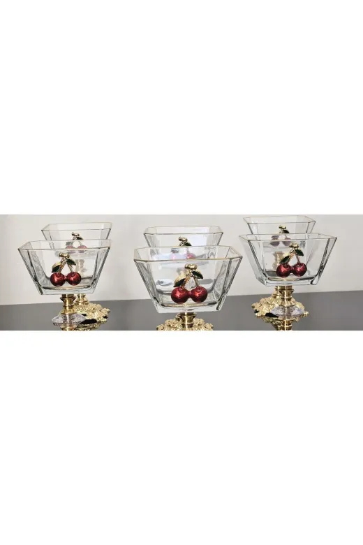 atabey home collection KRNKİRAZATABEY 6'li Kirazli Döküm Ayakli Magnolia Dondurmalik & Kase & Sunumluk Cup