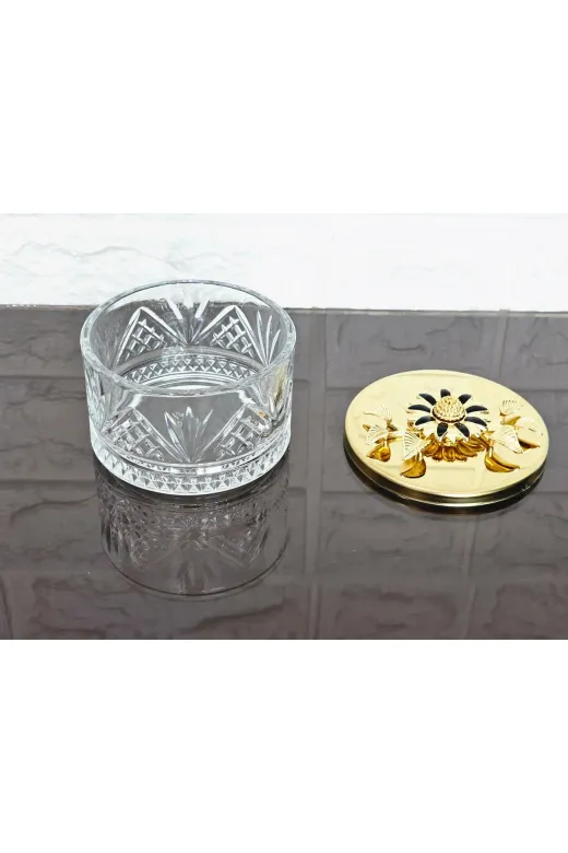 atabey home collection ŞEKERLİKAPAKLISERİ Şekerlik 1 Adet Gold Kapakli Siyah Papatya Çerezlik & Sunumluk
