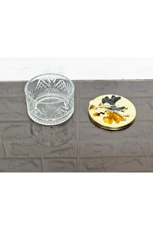 atabey home collection ŞEKERLİKAPAKLISERİ Şekerlik 1 Adet Gold Kapakli Siyah Kelebek Çerezlik & Sunumluk