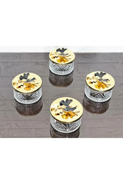 atabey home collection ŞEKERLİKAPAKLISERİ Şekerlik 1 Adet Gold Kapakli Siyah Kelebek Çerezlik & Sunumluk