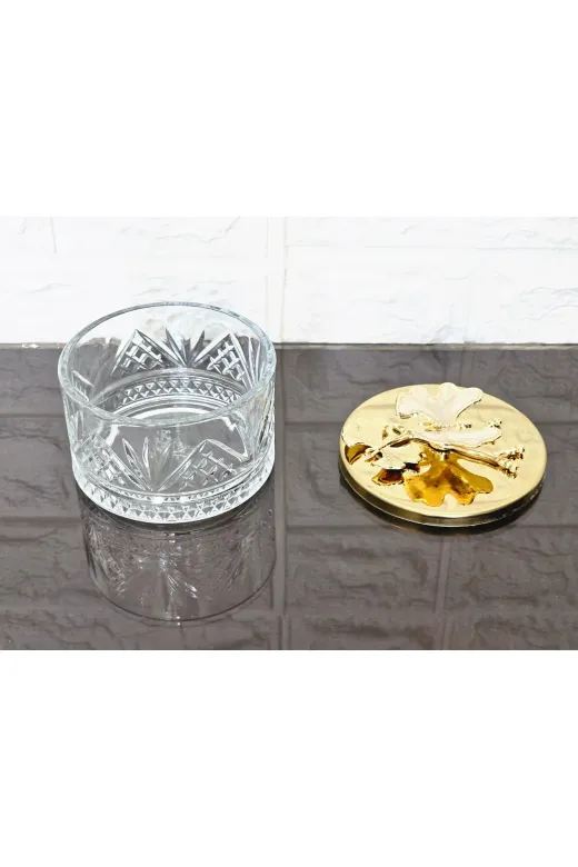 atabey home collection ŞEKERLİKAPAKLISERİ Şekerlik 1 Adet Gold Kapakli Krem Kelebek Çerezlik & Sunumluk