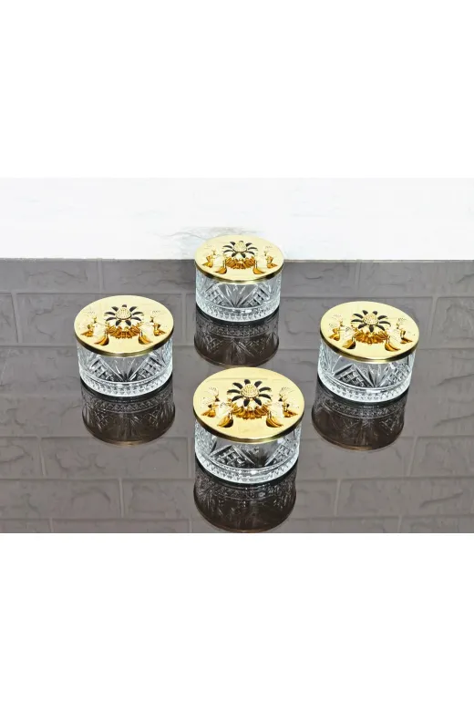 atabey home collection ŞEKERLİKAPAKLISERİ Şekerlik 2 Adet Gold Kapakli Siyah Papatya Çerezlik & Sunumluk