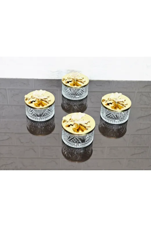 atabey home collection ŞEKERLİKAPAKLISERİ Şekerlik 6 Adet Gold Kapakli Krem Kelebek Çerezlik & Sunumluk