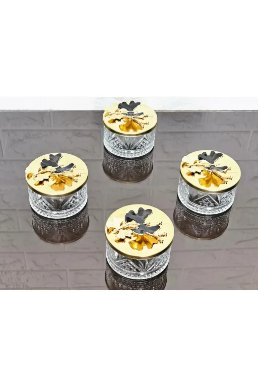 atabey home collection ŞEKERLİKAPAKLISERİ Şekerlik 6 Adet Gold Kapakli Siyah Kelebek Çerezlik & Sunumluk