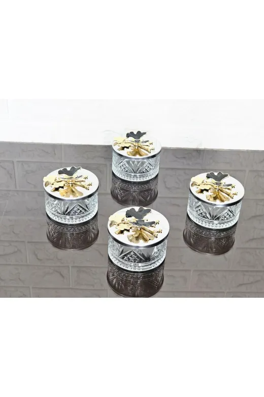 atabey home collection ŞEKERLİKAPAKLISERİ Şekerlik 6 Adet Gümüş Kapakli Siyah Kelebek Çerezlik & Sunumluk