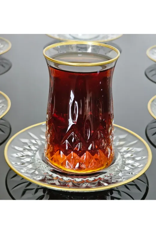 atabey home collection TYC0XHL4AN170642385160282 12 Parça Odin Çay Seti Cam Tabakli Gold Detayli