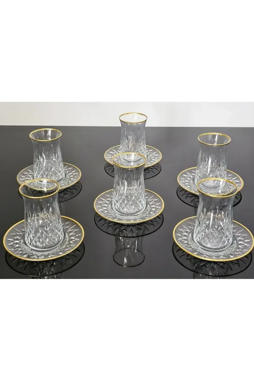 atabey home collection TYC0XHL4AN170642385160282 12 Parça Odin Çay Seti Cam Tabakli Gold Detayli
