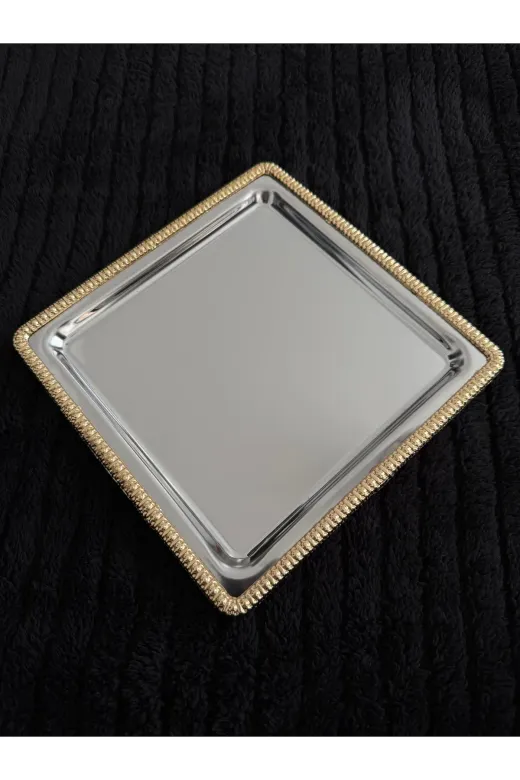 atabey home collection TYC2931DE6E1AC53F1 2 Adet Kahve & Çay & Sunum Tepsisi Gümüş Tepsi Döküm Gold Çerçeveli
