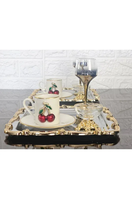 atabey home collection TYC2931DE6E1AC53F1 2 Adet Sunum Tepsisi & Kahve & Çay Tepsisi- Gümüş Tepsi Döküm Gold Gül Çerçeveli