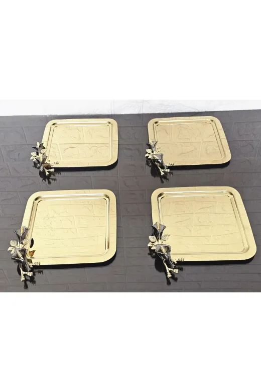 atabey home collection TYC2931DE6E1AC53F1 6 Adet Gold Kahve & Çay & Sunum Tepsisi Döküm Siyah Lale