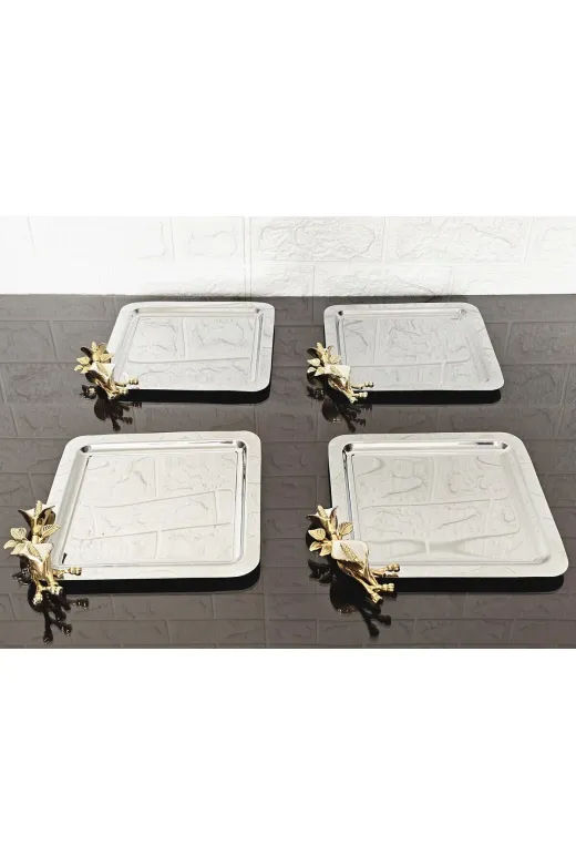 atabey home collection TYC2931DE6E1AC53F1 6 Adet Gümüş Kahve & Çay & Sunum Tepsisi Döküm Beyaz Lale