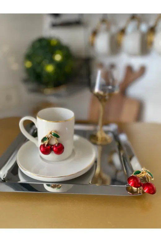 atabey home collection TYC2931DE6E1AC53F1 6 Adet Kahve & Çay & Sunum Tepsisi Metal Döküm Gümüş Tepsi Kiraz Aksesuarlı