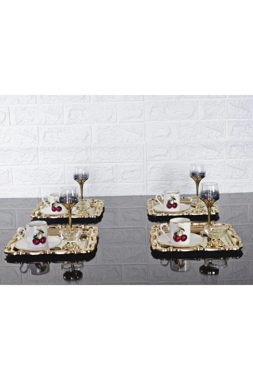 atabey home collection TYC2931DE6E1AC53F1 6 Adet Sunum Tepsisi & Kahve & Çay Tepsisi- Gold Tepsi Döküm Gold Gül Çerçeveli