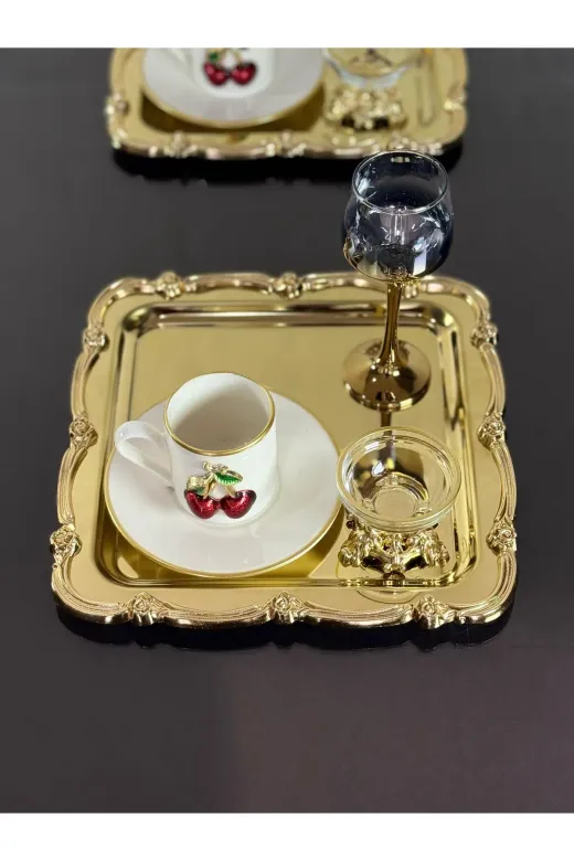 atabey home collection TYC2931DE6E1AC53F1 6 Adet Sunum Tepsisi & Kahve & Çay Tepsisi- Gold Tepsi Döküm Gold Gül Çerçeveli