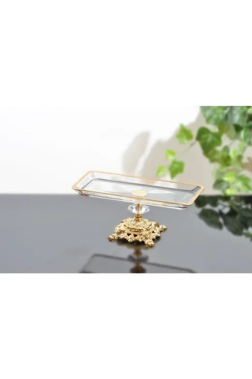 atabey home esr68017 29 Cm Döküm Ayaklı Gold Detaylı Baton Servis Tabağı