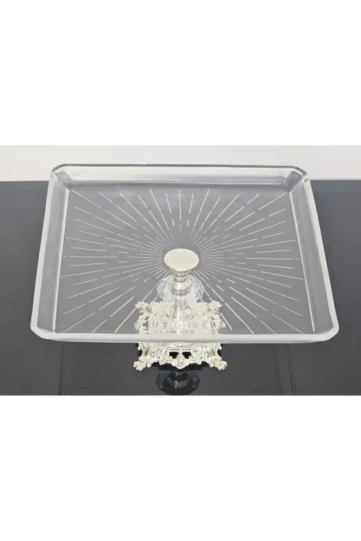 atabey home esr68683 Döküm Ayaklı Kare Servis Tabağı Gümüş Ayak