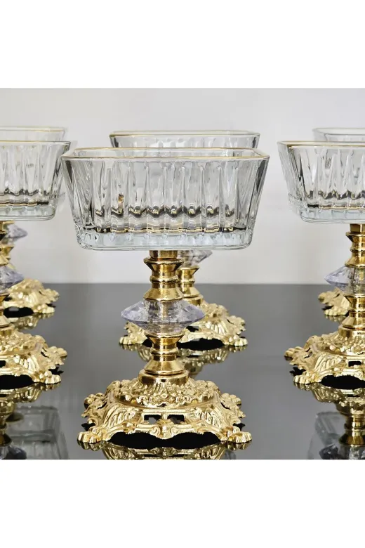 atabey home FREZYATABEY 6'li Frezya Kare Gold Kase Döküm Ayakli Dondurmalik & Şekerlik & Sunumluk & Çerezlik