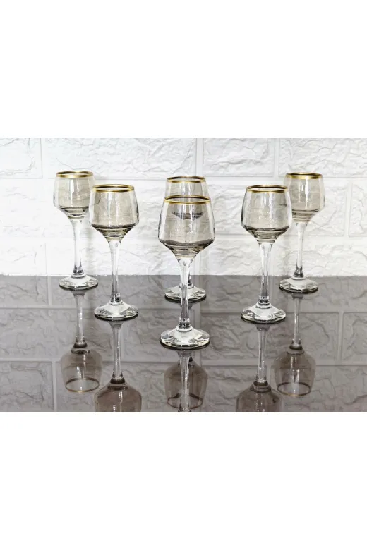 atabey home FÜMELAL506 6 Adet Kahve Yani Su Bardaği Füme Ve Gold Detayli 80 Ml