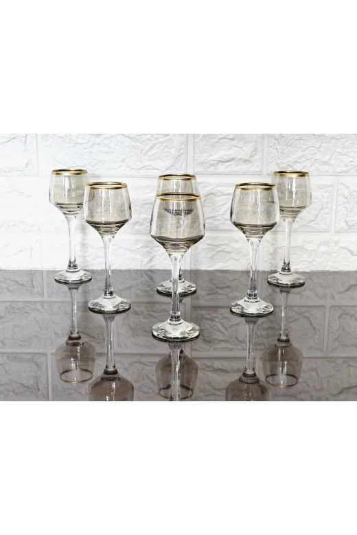 atabey home FÜMELAL506 6 Adet Kahve Yani Su Bardaği Füme Ve Gold Detayli 80 Ml