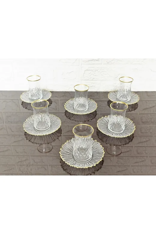 atabey home KAVEHTABAKLISET 6 Kişilik Çay Seti 6 Bardak 6 Tabak & Odin Çay Bardakli & Gold Detayli