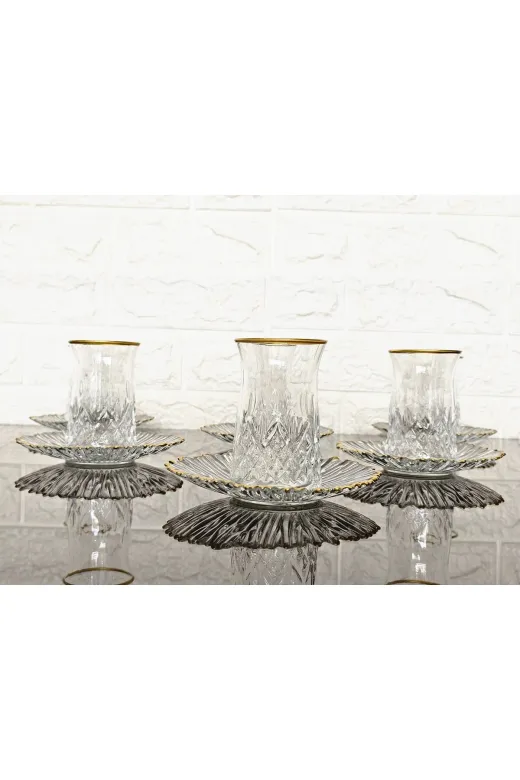atabey home KAVEHTABAKLISET 6 Kişilik Çay Seti 6 Bardak 6 Tabak & Odin Çay Bardakli & Gold Detayli