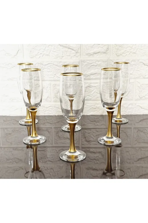 atabey home miss535gold 6 Adet Kahve Yani Su Bardaği Gold Detayli & Lav 190Cc