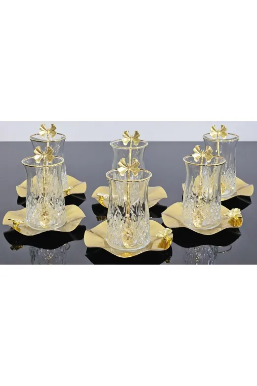 atabey home ODİNÇAYSET 6 Kişilik 18 Parça Çay Kaşikli Odin Çay Seti Metal Tabakli Kelebek Kaşik