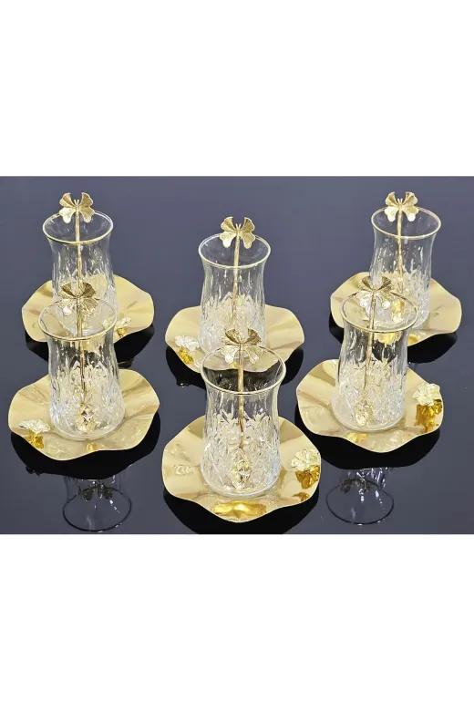 atabey home ODİNÇAYSET 6 Kişilik 18 Parça Çay Kaşikli Odin Çay Seti Metal Tabakli Kelebek Kaşik