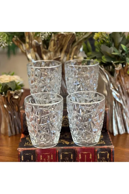 atabey home RYNBARDAKLAR 6 Adet Kristalize Model Meşrubat & Su Bardaği-Gümüş Detayli 300 Ml 10 Cm