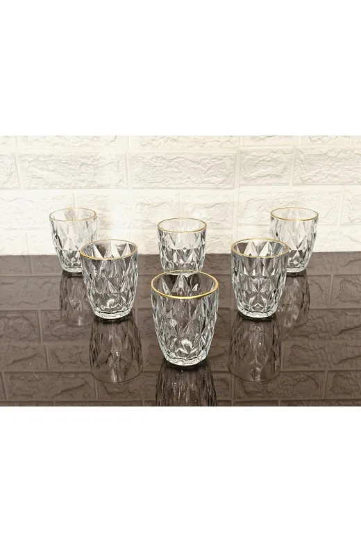 atabey home RYNBARDAKLAR 6 Adet Kristalize Model Plaza Meşrubat & Su Bardaği-Gold Detayli 300 Ml 10 Cm