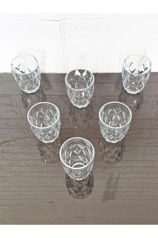 atabey home RYNBARDAKLAR 6 Adet Kristalize Model Plaza Meşrubat & Su Bardaği-Gümüş Detayli 300 Ml 10 Cm