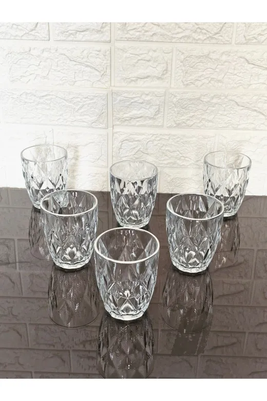 atabey home RYNBARDAKLAR 6 Adet Kristalize Model Plaza Meşrubat & Su Bardaği-Gümüş Detayli 300 Ml 10 Cm