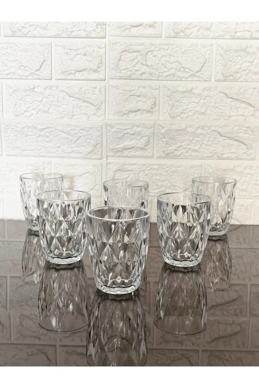 atabey home RYNBARDAKLAR 6 Adet Kristalize Model Plaza Meşrubat & Su Bardaği-Gümüş Detayli 300 Ml 10 Cm
