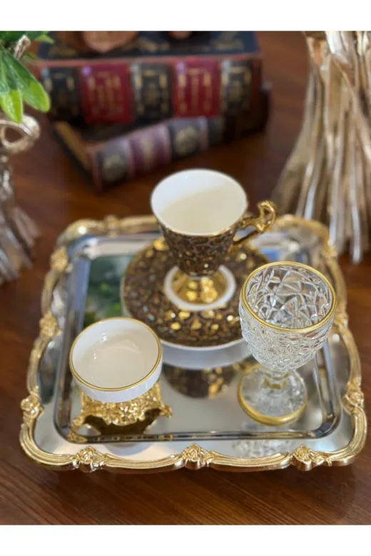 atabey home rynkahveyanı 6 Adet Kahve Yani Su Bardaği Kristalize Model - Gold Detayli 80 Ml 10 Cm
