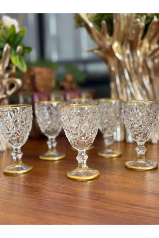 atabey home rynkahveyanı 6 Adet Kahve Yani Su Bardaği Kristalize Model - Gold Detayli 80 Ml 10 Cm