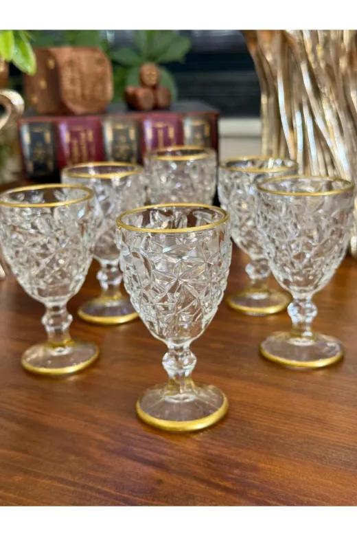 atabey home rynkahveyanı 6 Adet Kahve Yani Su Bardaği Kristalize Model - Gold Detayli 80 Ml 10 Cm