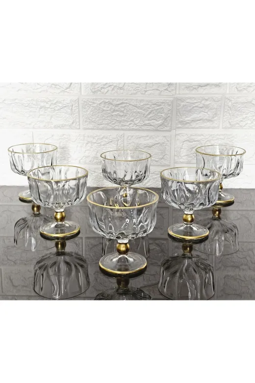 atabey home SEDYAKASE 6 Adet Magnolıa Kasesi & Dondurmalık & Şekerlik & Çerezlik Cam Ayaklı Gold Detaylı 9 Cm 250 Ml