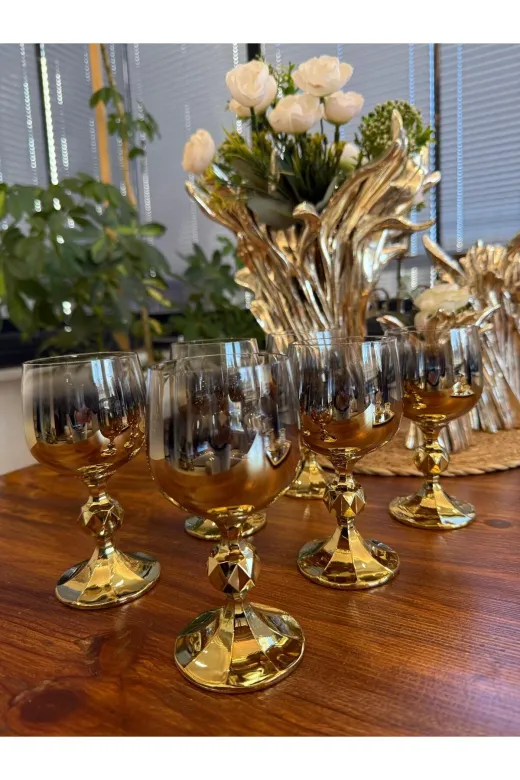 atabey home TİTANYUMBARDAKSERİSİ Bohemia Kristal Titanyum Gold 6'li Meşrubat Bardak Claudia 150 Ml & Kahve Yani Su Bardaği